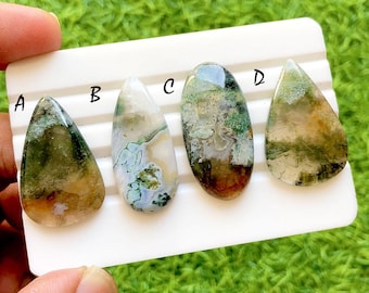 New Indonesian Moss Agate Cabochon Loose Gemstone For Jewelry Making, AAA+ Natural Moss Agate Cabochon For Handmade Jewelry - 36713-36716
