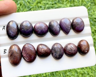 Rare Purple Star Sapphire Cabochon Gemstone With Flat Back 6 Pieces Lot For Jewelry Making, AAA+ Natural Sapphire Gemstone Lot - 32370-32371