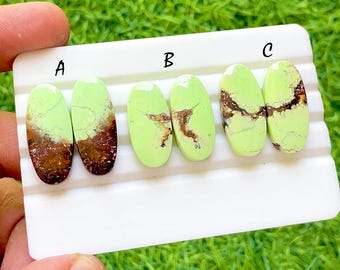 Imperial Desert Lime Turquoise Pair For Jewelry Making, Rare Matrix Turquoise Pair, High End Matching Gemstones For Earrings - 37335-37337