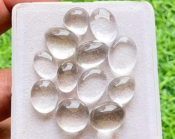 Himalayan Clear Quartz Cabochon Loose Gemstone 12 Pieces Lot For Jewelry Making | Size : 16-11 MM | Natural Clear Quartz For Jewelry - 24129