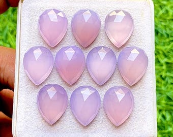 Lavender Color Chalcedony 12x16 MM Pear Shape Rose Cut Loose Gemstone 6 Pieces Lot, AAA+ Natural Chalcedony Flat Back For Jewelry Making