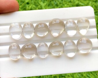 Himalayan Clear Quartz Cabochon Loose Gemstone 12 Pieces Lot For Jewelry Making | Size : 16-12 MM | Natural Clear Quartz For Jewelry - 30375