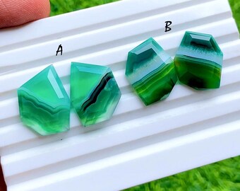 Pares de ágatas verdes bandeadas con talla rosa elegante para joyería hecha a mano, pares de ágatas verdes bandeadas naturales AAA+ a juego para pendientes - 43321-43322