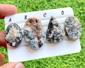 Celestial Reef Ocean Jasper Druzy Cabochon For Wire Wrap, Sparkling Crystal Galaxy Stone, Orbicular Gemstone For Jewelry Making -37379-37382