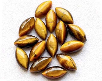 Tiger Eye Marquise Shape Cabochon Calibrated Gemstone 10 Pieces Lot | Size : 6X12 MM | AAA+ Tiger Eye With Flat Back For Handmade Jewelry