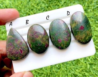Emerald Blush Galaxy Ruby Fuchsite Cabochon For Wire Wrap, Natural Green & Red Ruby Fuchsite Gemstones For Jewelry Making - 36013-36016