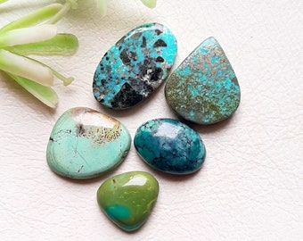 Tibetan Turquoise Cabochon Loose Gemstone 5 Pieces Lot | Size 19-14 MM | Natural Tibetan Turquoise For Handmade Jewelry and Wirewrap - 7634