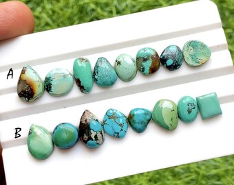 Tibetan Turquoise Smooth Slice Cabochon Loose Gemstone 8 Pieces Lot | AAA+ Natural Tibetan Turquoise For Handmade Jewelry - 32256-32257