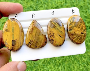 Golden Veil Neelite Dendritic Cabochon Losse Gemstone For Jewelry Making, Natural Golden Brown Neelite Designer Cabochons - 35406-35409