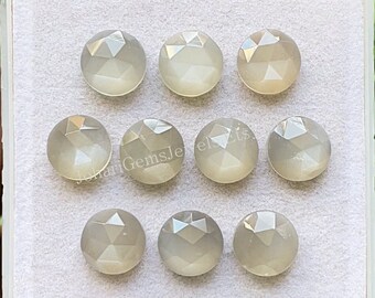 Grey Moonstone Rose Cut Round With Flat Back Gemstone 10 Pieces Lot | Size : 10 MM | AAA+ Natural Grey Moonstone For Handmade Jewelry