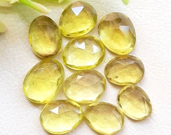 Natural Lemon Topaz Gemstone Rose Cut Slice - AAA+ Lemon Topaz Rose Cut Flat Back Gemstone 10 Pieces Lot For Jewelry Making, Pendant, Ring