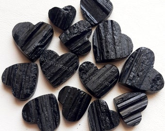 Black Tourmaline Druzy Heart Shape Cabochon, Wholesale Lot Cabochon With Different Size Used For Jewelry Making