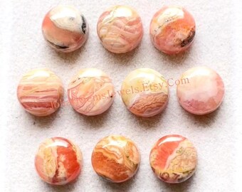 Rhodochrosite 10 MM Round Shape Smooth Cabochon Gemstone 10 Pieces Lot, AAA+ Natural Rhodochrosite With Flat Back For Jewelry Making