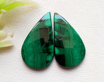 MALACHITE Pair Cabochon Loose Gemstone, Natural AAA+ Malachite Pair Cabochon For Handmade Jewelry 19545-19548