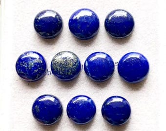 Lapis Lazuli 10 MM Round Shape Smooth Cabochon Gemstone 10 Pieces Lot, AAA+ Natural Lapis Lazuli With Flat Back For Jewelry Making