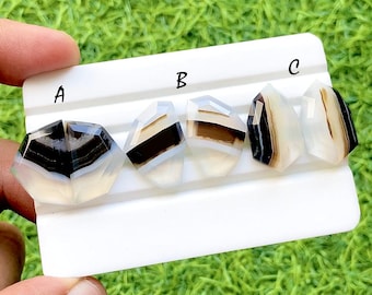 Midnight Veil Banded Agate Fancy Cut Perfect Matching Pair For Earrings, AAA+ Natural Black & White Agate Pair For Wire Wrap - 35373-35375