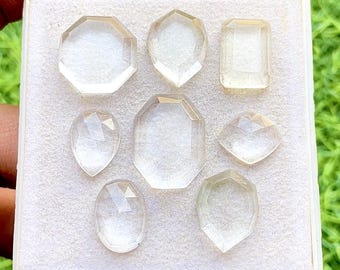 Clear Quartz Fancy Cut Mix Shape With Flat Back Gemstone 8 Pieces Lot | Size : 18-13 MM | Natural Clear Quartz For Jewelry Making - 34430