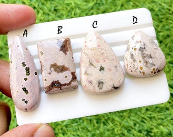 Pastel Tide Ocean Jasper Cabochon Set, Rare Floral Pattern Ocean Jasper, Designer Jewelry Making Stones, Collector Gem Lot - 35480-35483