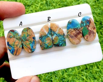 NEW Shattuckite Pair Cabochon Loose Gemstone For Jewelry Making, AAA+ Natural Shattuckite Matching Pair Cabochon For Earrings - 36168-36170