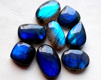 Selected DEEP Blue Labradorite Cabochon Loose Gemstone 8 Pieces Lot | Size : 20-13 MM | Rare Top Blue Labradorite For Jewelry Making - 20454
