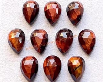 RARE Red Tiger's Eye 8X12 MM Pear Rose Cut Gemstone 10 Pieces Lot For Jewelry Making, AAA+ Tiger Eye's With Flat Back For Handmade Jewelry
