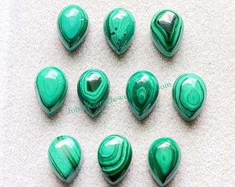 New Malachite 7X10 MM Pear Shape Smooth Cabochon Gemstone 10 Pieces Lot, Natural Malachite Pear With Flat Back For Handmade Jewelry Making