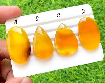 Golden Honey Flame Chalcedony Cabochon For Wire Wrap, Bright Yellow Agate Cabochon, Jewelry Making Gemstone, Loose Cabochon Lot -35660-35663