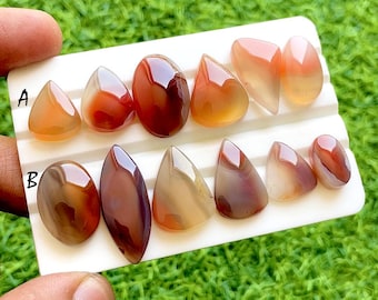Red Botswana Agate Cabochon Loose Gemstone 6 Pieces Lot, AAA+ Botswana Agate For Jewelry Making, Pendant, Birthstone Gemstone - 38243-38244