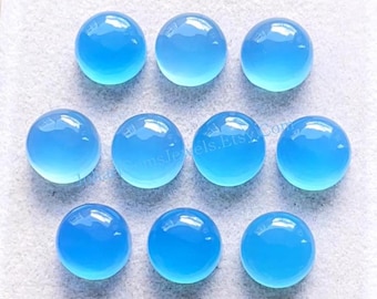 New Blue Chalcedony 10 MM Round Shape Smooth Cabochon Gemstone 10 Pieces Lot, AAA+ Natural Chalcedony With Flat Back For Jewelry Making