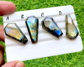 Midnight Flash Labradorite Coffin Cabochon For Wire Wrap, Multi Fire Labradorite Stone, Faceted Coffin Shape For Jewelry Making -37144-37147