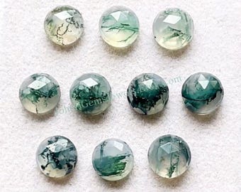 SELECTED Moss Agate Rose Cut 8 MM Round Shape With Flat Back Gemstone 10 Pieces Lot, Natural AAA Moss Agate Gemstone Used For Jewelry Making