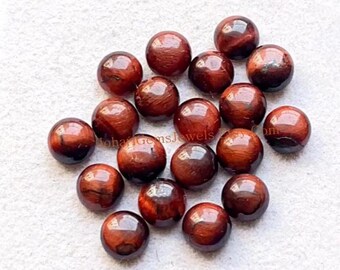 Red Tiger's Eye 6 MM Round Smooth Cabochon Gemstone 15 Pieces Lot For Jewelry Making, AAA+ Tiger's Eye With Flat Back For Handmade Jewelry