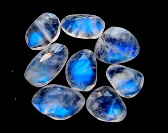 Rainbow Moonstone Rose Cut Slice 8 Pieces Lot For Jewelry Making, AAA+ Natural Rainbow Moonstone Rose Cut With Flat Back Gemstone - 22779
