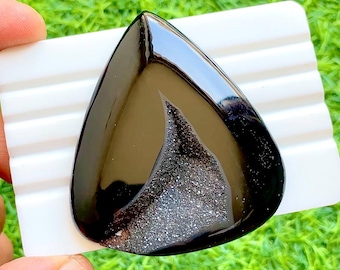 Natural Druzy Agate Loose Cabochon, Size : 62x54x8 MM, Sparkling Crystal Center Pear Shape Gemstone, Agate Statement Jewelry Stone - 37836
