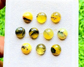 Yellow Opal 8 MM Round Shape Smooth Cabochon Gemstone With Flat Back 10 Pieces Gemstone Lot For Jewelry Making, AAA+ Rare Yellow Opal Lot