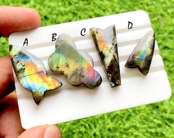 Aurora Flame Spectrolite Labradorite Fancy Cut Loose Cabochon, Intense Rainbow Flash Iridescent Gemstone For Jewelry Making - 37693-37696