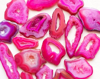 Hot Pink Widnow Druzy Agate Slices / Geode Polished Slabs / Geode Slices / Wire Wrap Stones / 1 inch to 2.5 inches