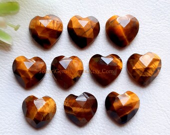 Tiger Eye Heart Shape Rose Cut Loose Gemstone Lot | Size : 10 MM | 10 Pcs | Tiger Eye Flat Back Rose Cut Gemstone Used For Jewelry Making