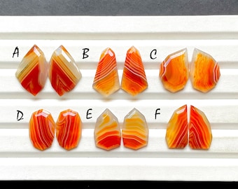 Selected Orange Banded Agate Fancy Rose Cut Pairs For Handmade Jewelry, Orange Banded Agate Matching Pairs For Earrings - 29974-29979