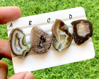 Canyon Cocoa Druzy Agate Geode Slice, AAA+ Brown Agate Druzy Cabochons, Crystal Center Agate Stones, Organic Geode For Jewelry - 36725-36728