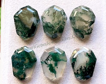 Moss Agate Fancy Cut Pear Shape With Flat Back Gemstone 6 Pieces Lot | Size : 14X18 MM | AAA+ Moss Agate Used For Jewelry Making