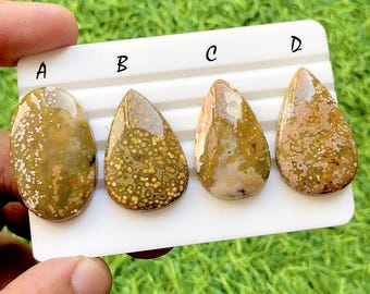 Celestial Bloom Ocean Jasper Cabochon Set, Rare Floral Pattern Ocean Jasper, Designer Jewelry Making Stones, Collector Gem Lot - 35546-35549