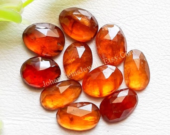 Natural Hessonite Garnet Rose Cut Slice - Top Quality Hessonite Rose Cut Flat Back Gemstone 10 Pieces Lot For Jewelry Making, Pendant, Ring