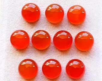 Carnelian 10 MM Round Shape Smooth Cabochon Gemstone 10 Pieces Lot, AAA+ Natural Carnelian With Flat Back For Jewelry Making