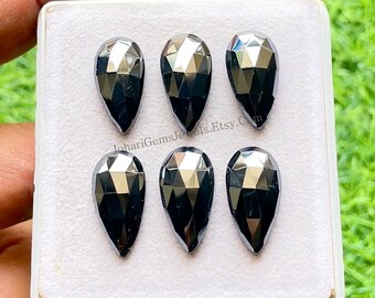 Hematite 10x20 MM Pear Shape Rose Cut With Flat Back Gemstone 6 Pieces Lot For Jewelry, AAA+ Natural Hematite Used For Handmade Jewelry