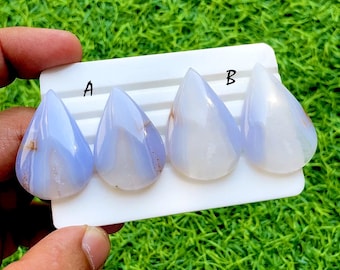 NEW Blue Lace Agate Pair Cabochon Loose Gemstone For Jewelry Making, AAA+ Natural Blue Lace Agate Matching Pair For Earrings - 36201-36202