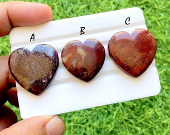 Crimson Terra Heart Red Jasper Heart Cabochon For Wire Wrap, Natural Deep Red Jasper Love Stone, AAA+ Polished Heart Gemstone - 35753-35755