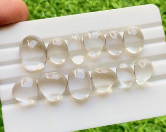 Himalayan Clear Quartz Cabochon Loose Gemstone 12 Pieces Lot For Jewelry Making | Size : 17-11 MM | Natural Clear Quartz For Jewelry - 30382
