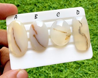 Rare Natural Dendritic Agate Loose Cabochon, Milky White Scenic Gemstone With Natural Inclusion, Unique Designer Jewelry Stone - 37618-37621