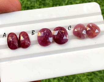 Natural Ruby Pair Rose Cut Loose Gemstone With Flat Back For Jewelry Making, AAA+ Ruby Sapphire Matching Pair For Earrings - 34344-34346
